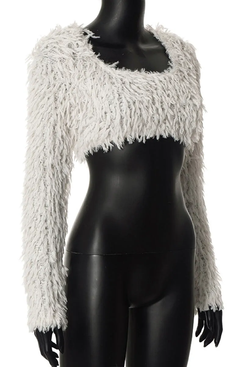 WJ0178 Furry Cropped Shirt