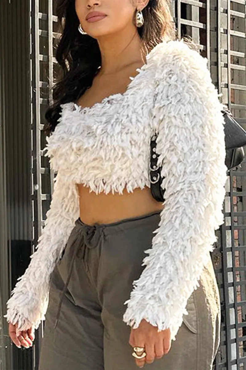 WJ0178 Furry Cropped Shirt