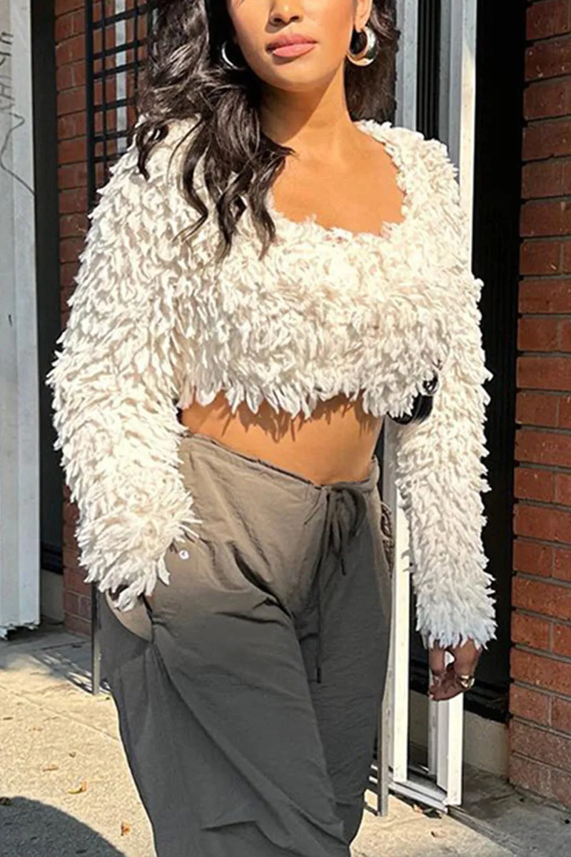 WJ0178 Furry Cropped Shirt