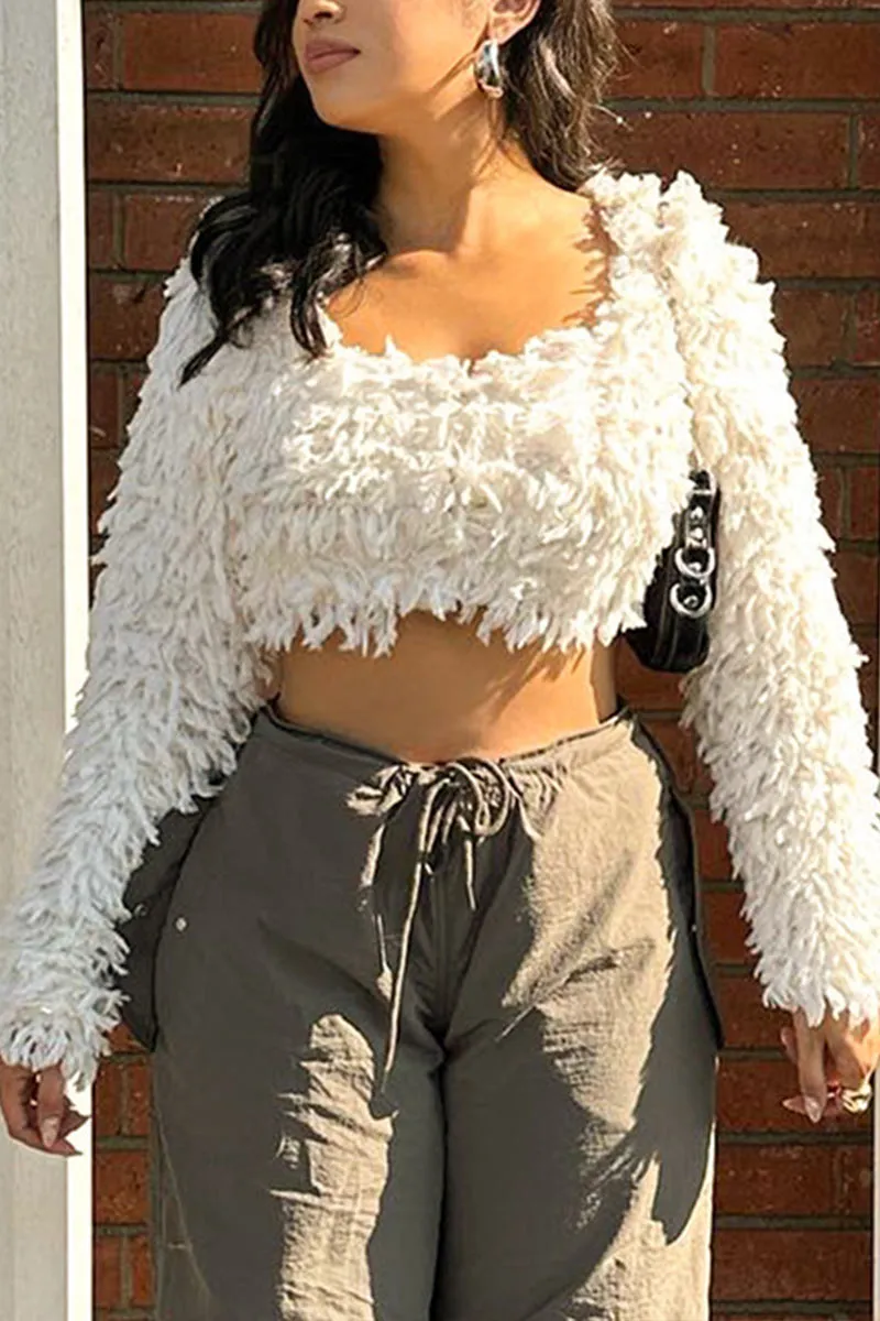 WJ0178 Furry Cropped Shirt