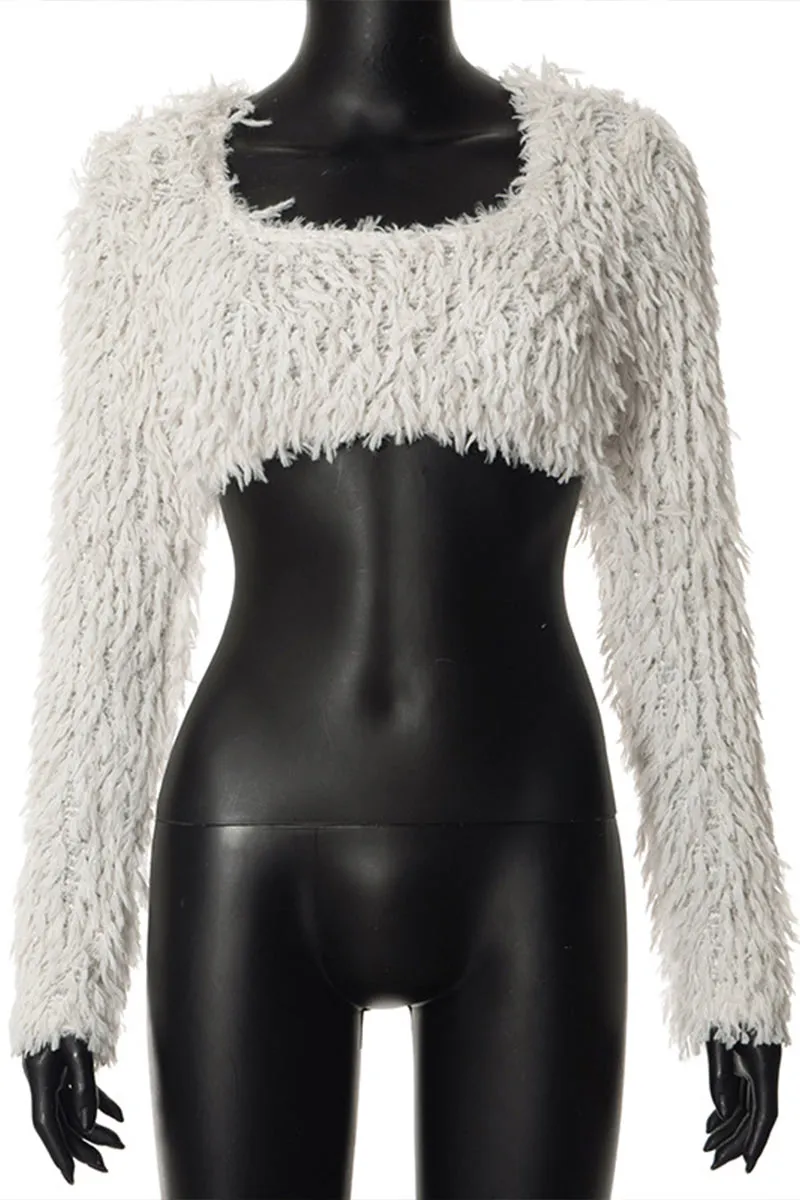 WJ0178 Furry Cropped Shirt