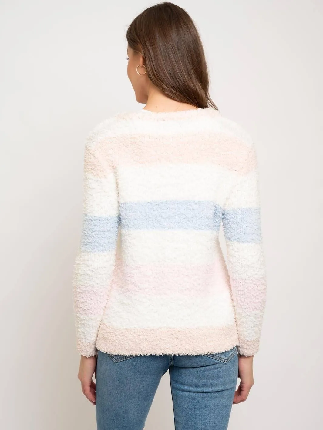 WOMEN'S FUZZY COLOR BLOCK SWEATER