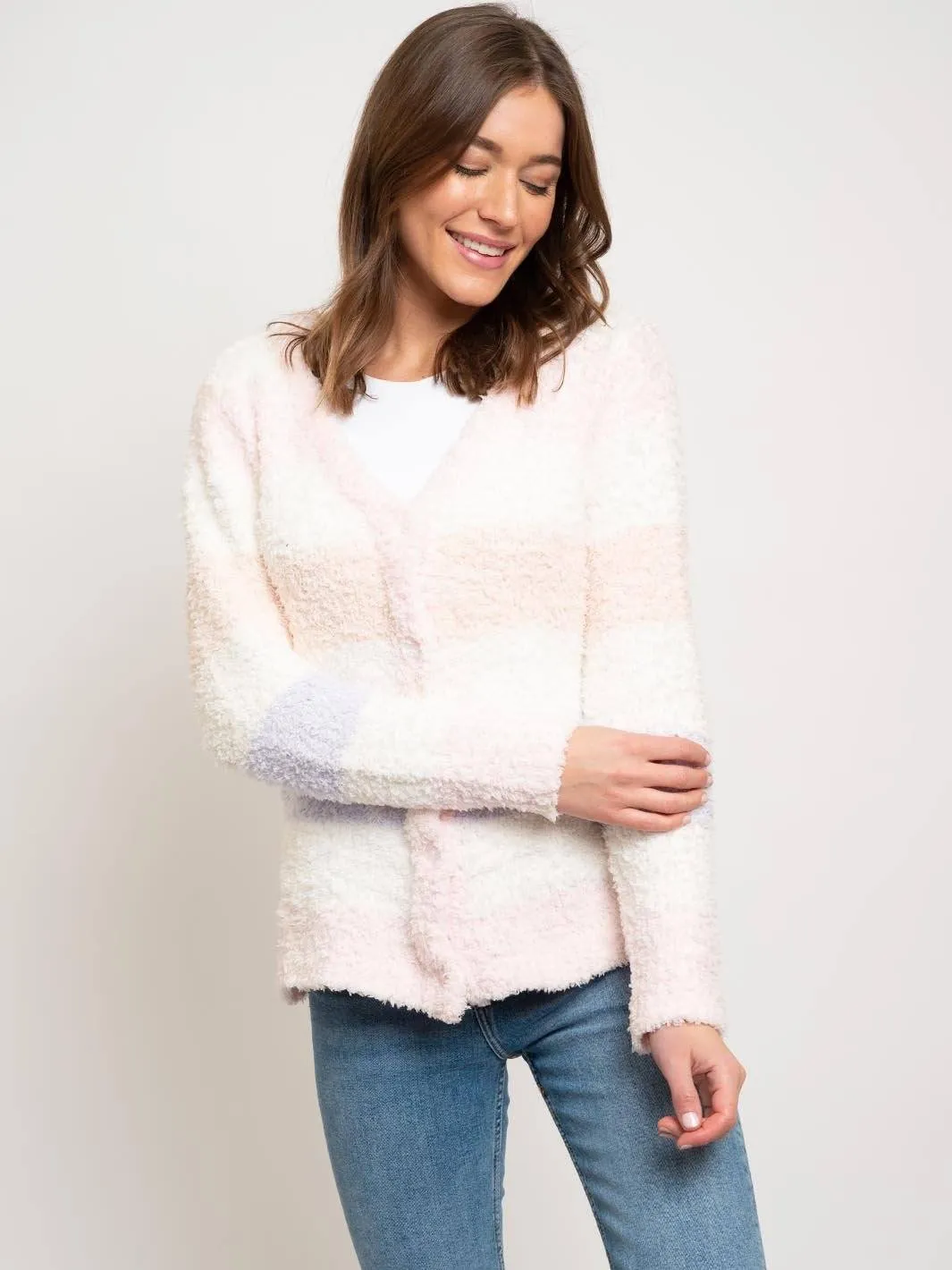 WOMEN'S FUZZY COLOR BLOCK SWEATER