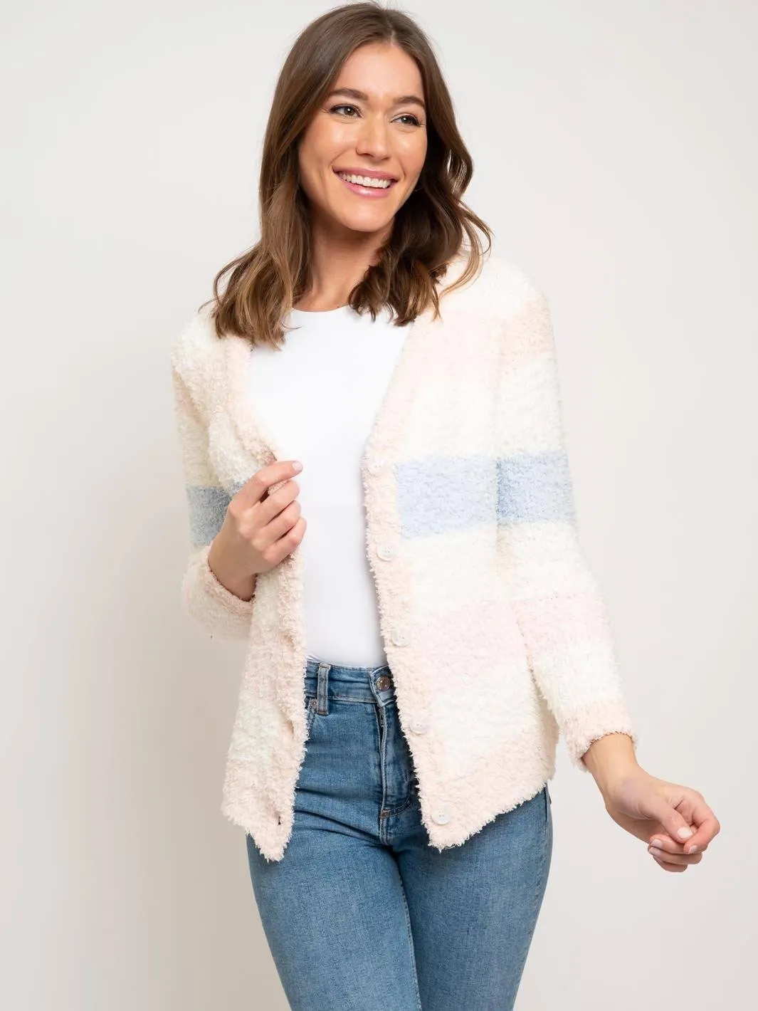 WOMEN'S FUZZY COLOR BLOCK SWEATER