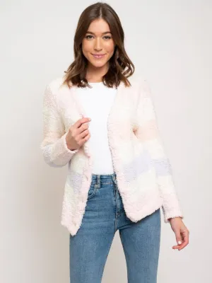 WOMEN'S FUZZY COLOR BLOCK SWEATER