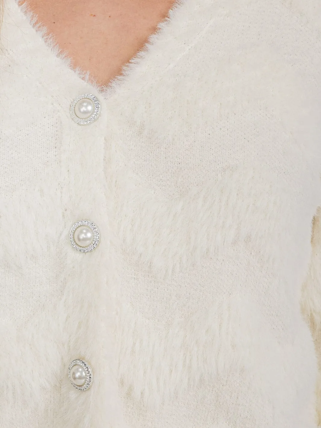 WOMEN'S LONG SLEEVE BUTTON CLOSURE FUZZY SWEATER