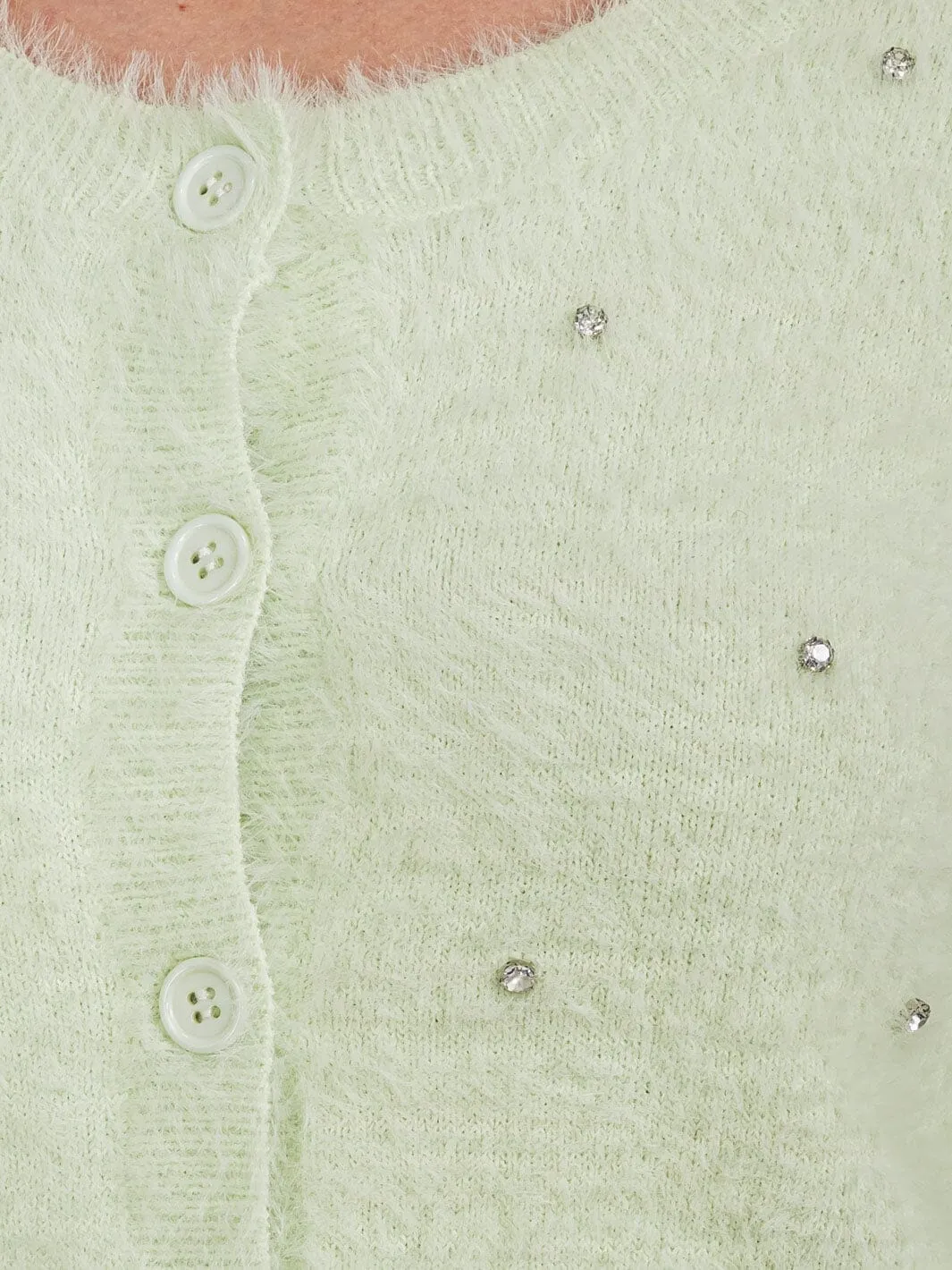 WOMEN'S LONG SLEEVE BUTTON UP FUZZY STUDS SWEATER