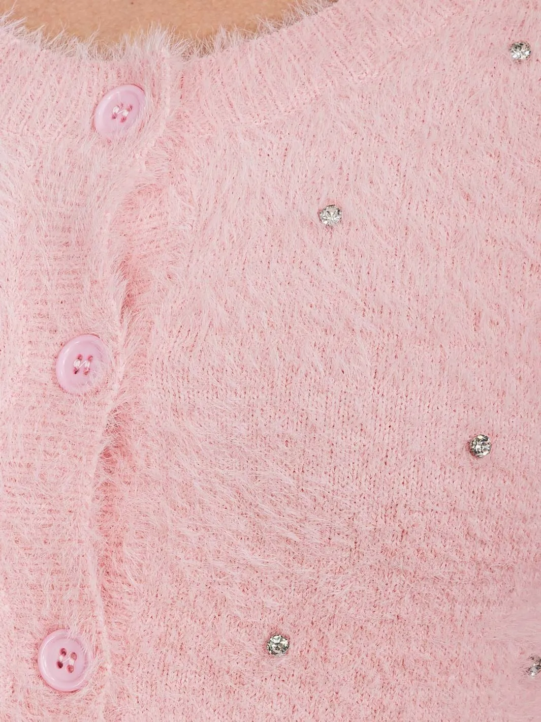 WOMEN'S LONG SLEEVE BUTTON UP FUZZY STUDS SWEATER