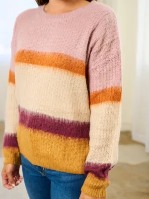 WOMEN'S LONG SLEEVE COLORBLOCK KNIT PULLOVER SWEATER
