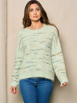 WOMEN'S LONG SLEEVE FUZZY MULTI COLORS SWEATER