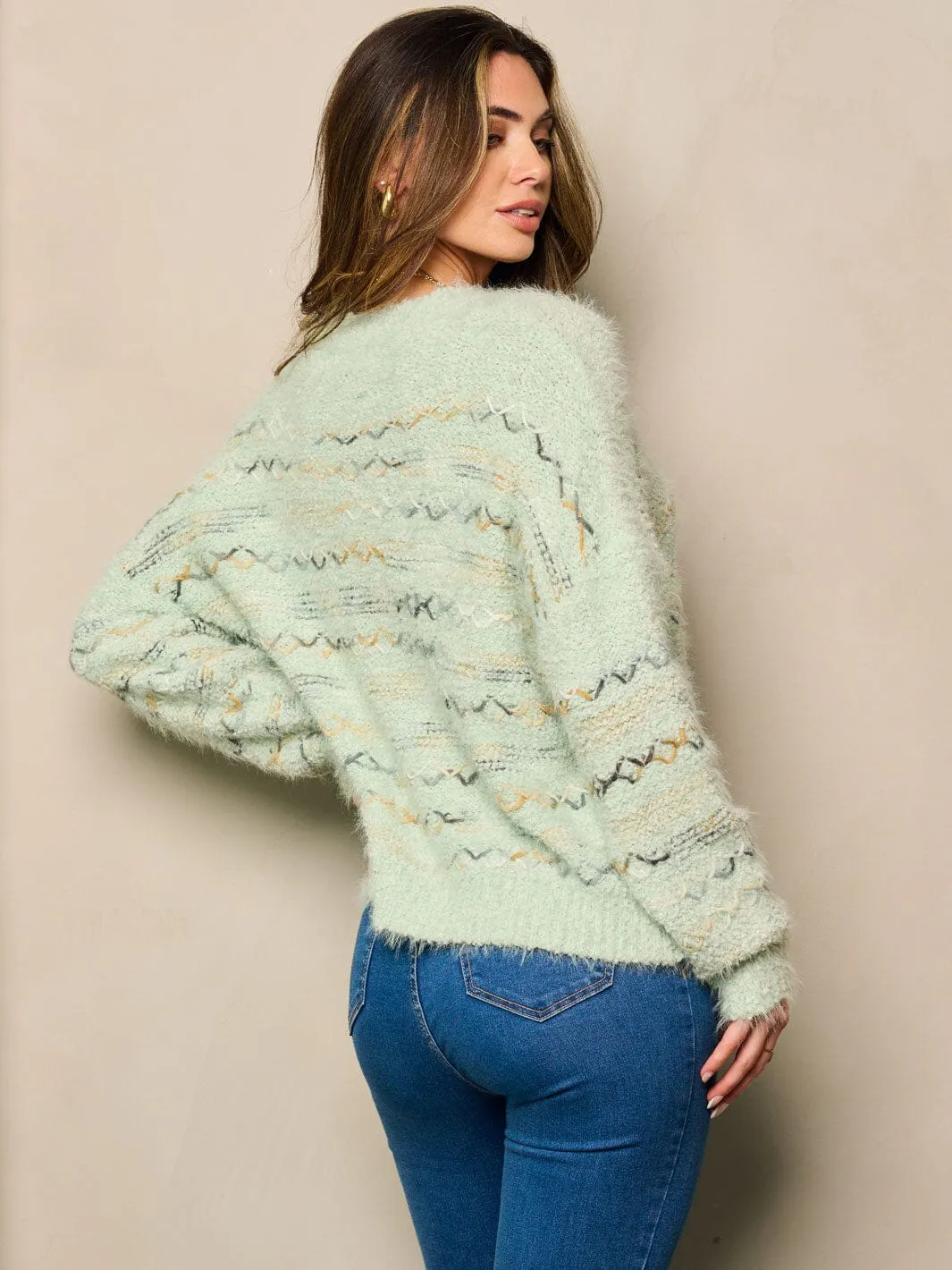 WOMEN'S LONG SLEEVE FUZZY MULTI COLORS SWEATER