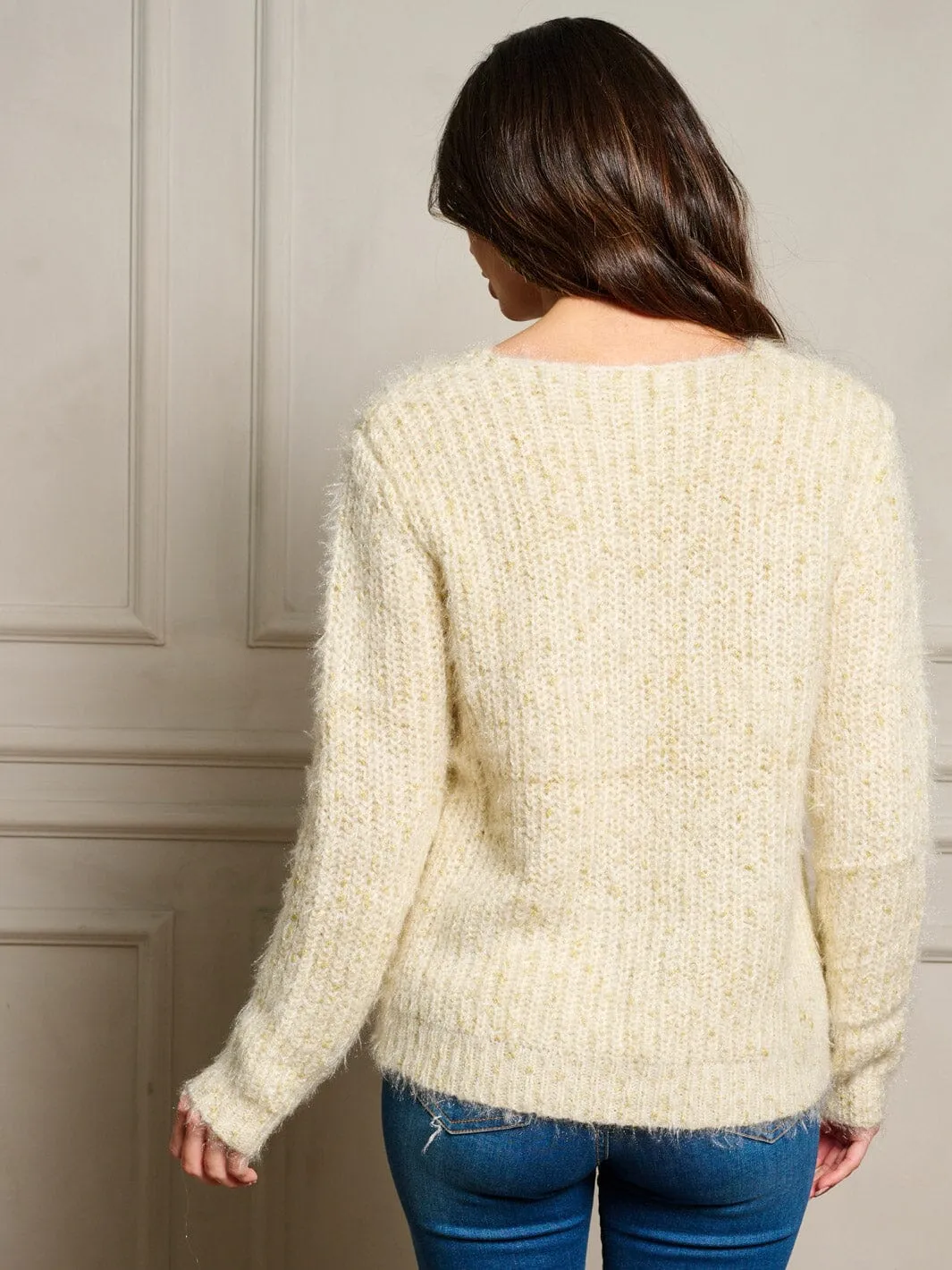 WOMEN'S LONG SLEEVE FUZZY SHIMMER PULLOVER SWEATER