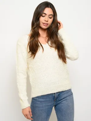 WOMEN'S LONG SLEEVE FUZZY SWEATER