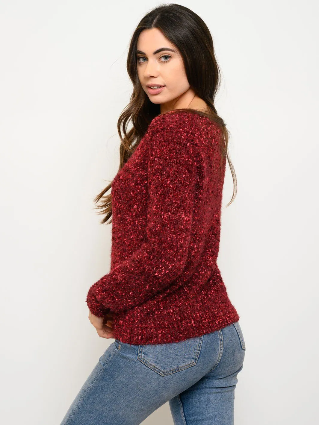 WOMEN'S LONG SLEEVE FUZZY SWEATER
