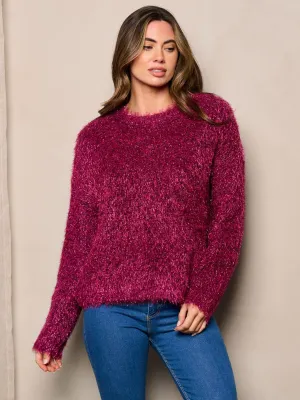 WOMEN'S LONG SLEEVE SHIMMER FUZZY SWEATER