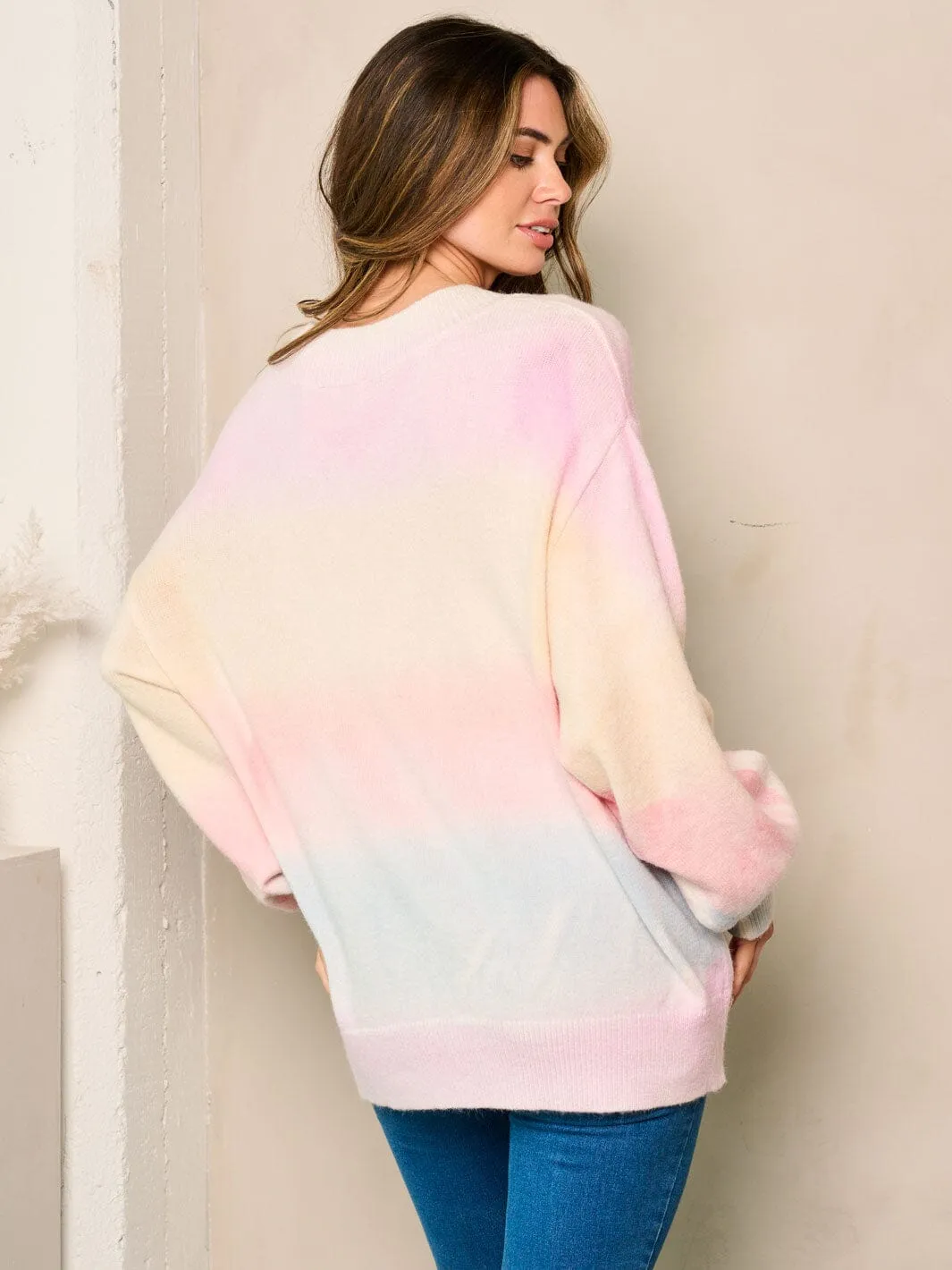 WOMEN'S LONG SLEEVES V-NECK MULTI COLOR STRIPES SWEATER