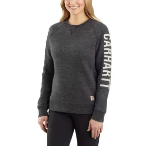 Women's Relaxed Fit Midweight Crewneck Block Logo Sleeve Graphic Sweatshirt