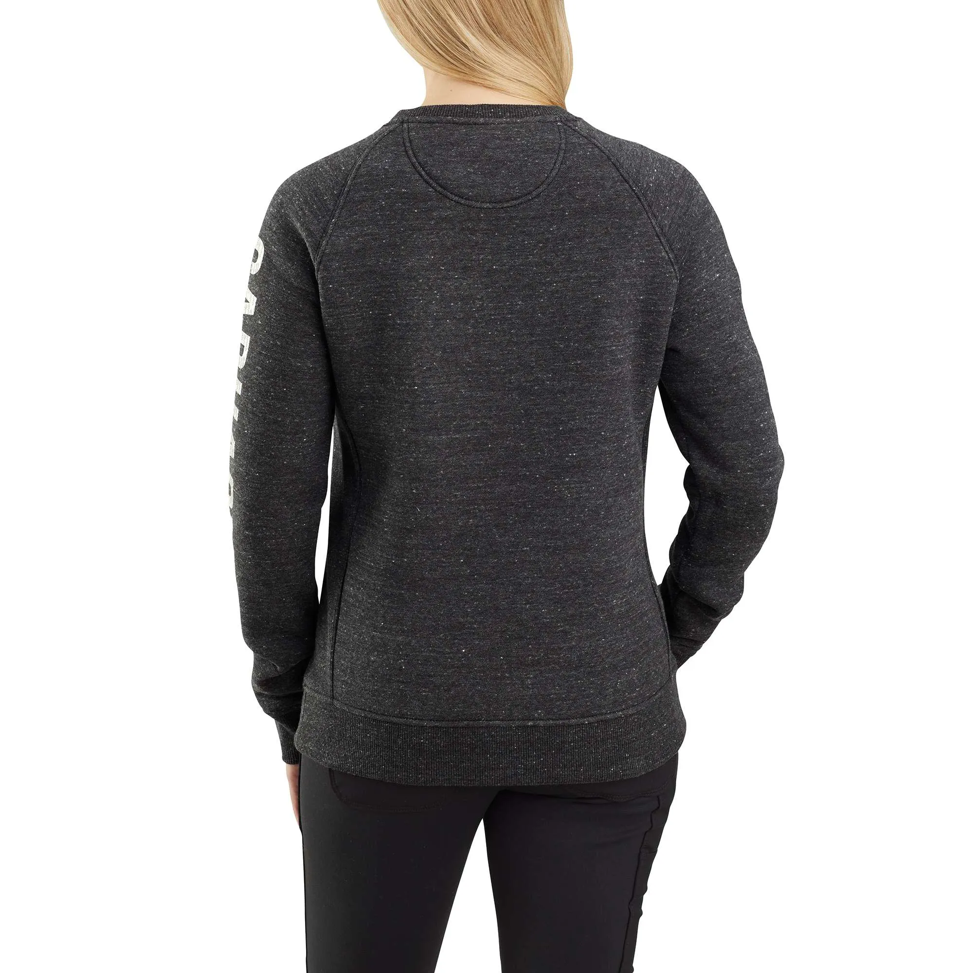 Women's Relaxed Fit Midweight Crewneck Block Logo Sleeve Graphic Sweatshirt