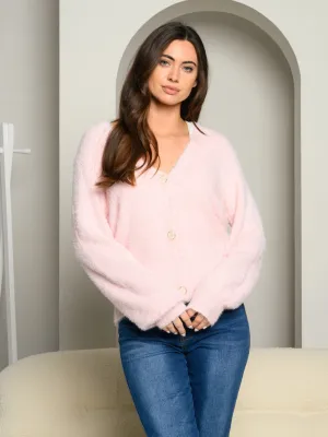 WOMEN'S SOFT FUZZY KNIT BUTTON DOWN SWEATER