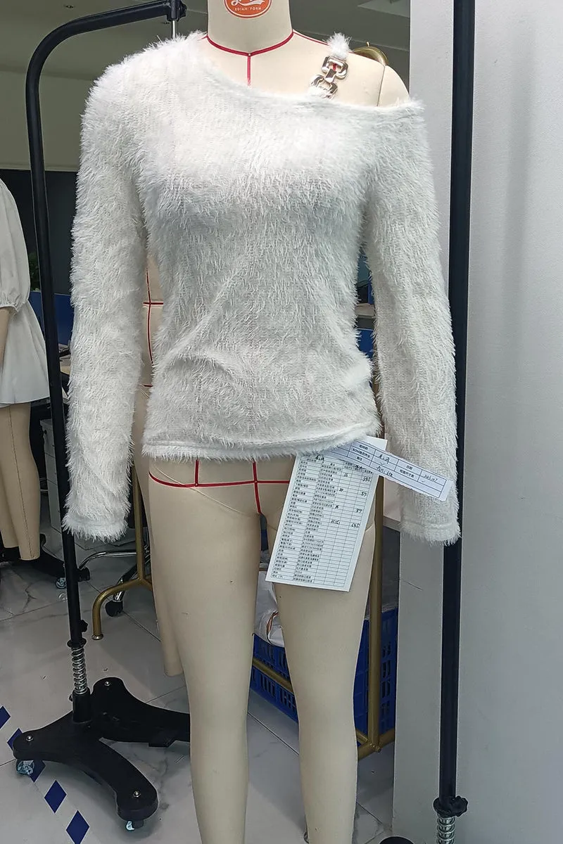 WS3222 Furry Long Sleeve Shirt Top Outerwear