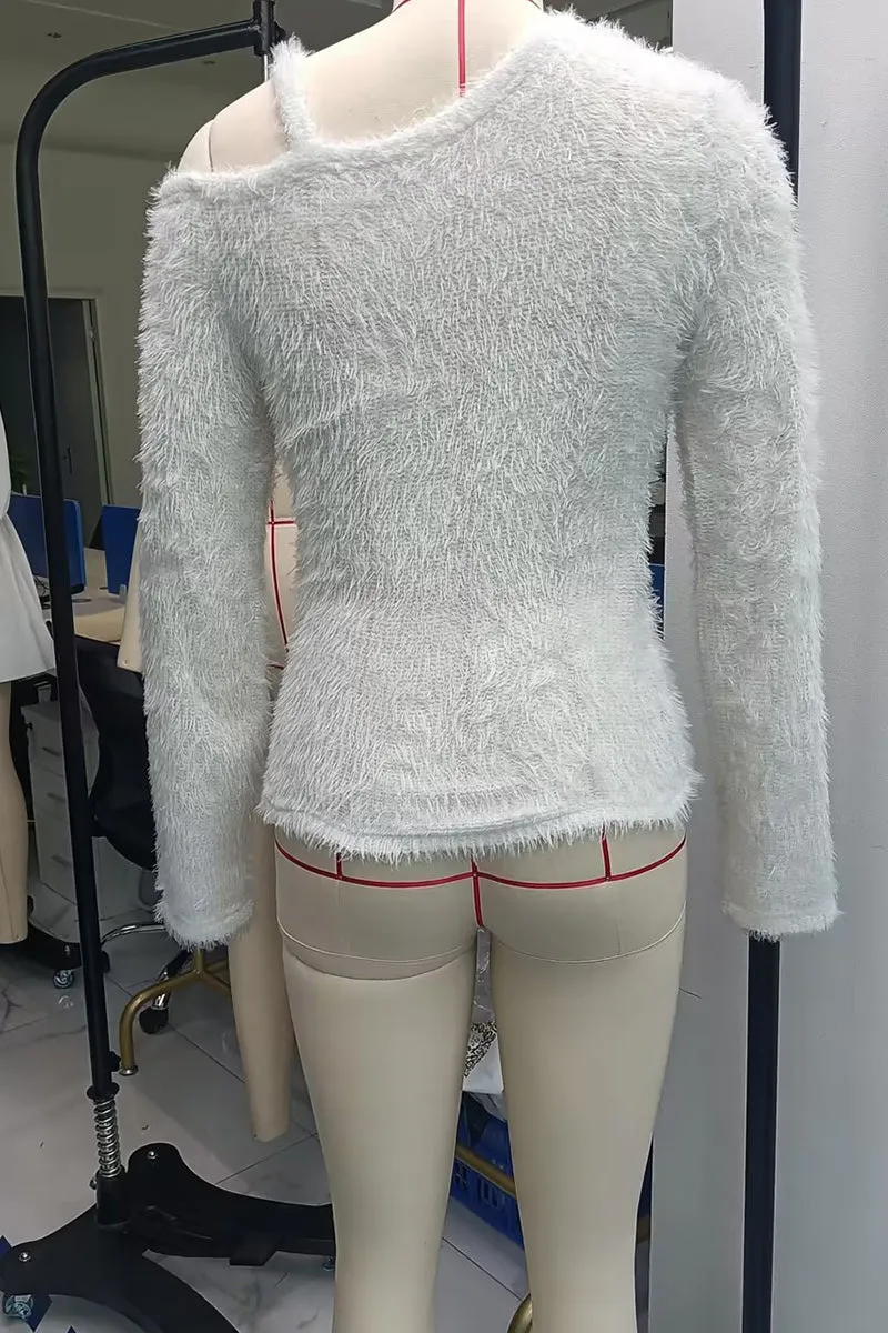 WS3222 Furry Long Sleeve Shirt Top Outerwear