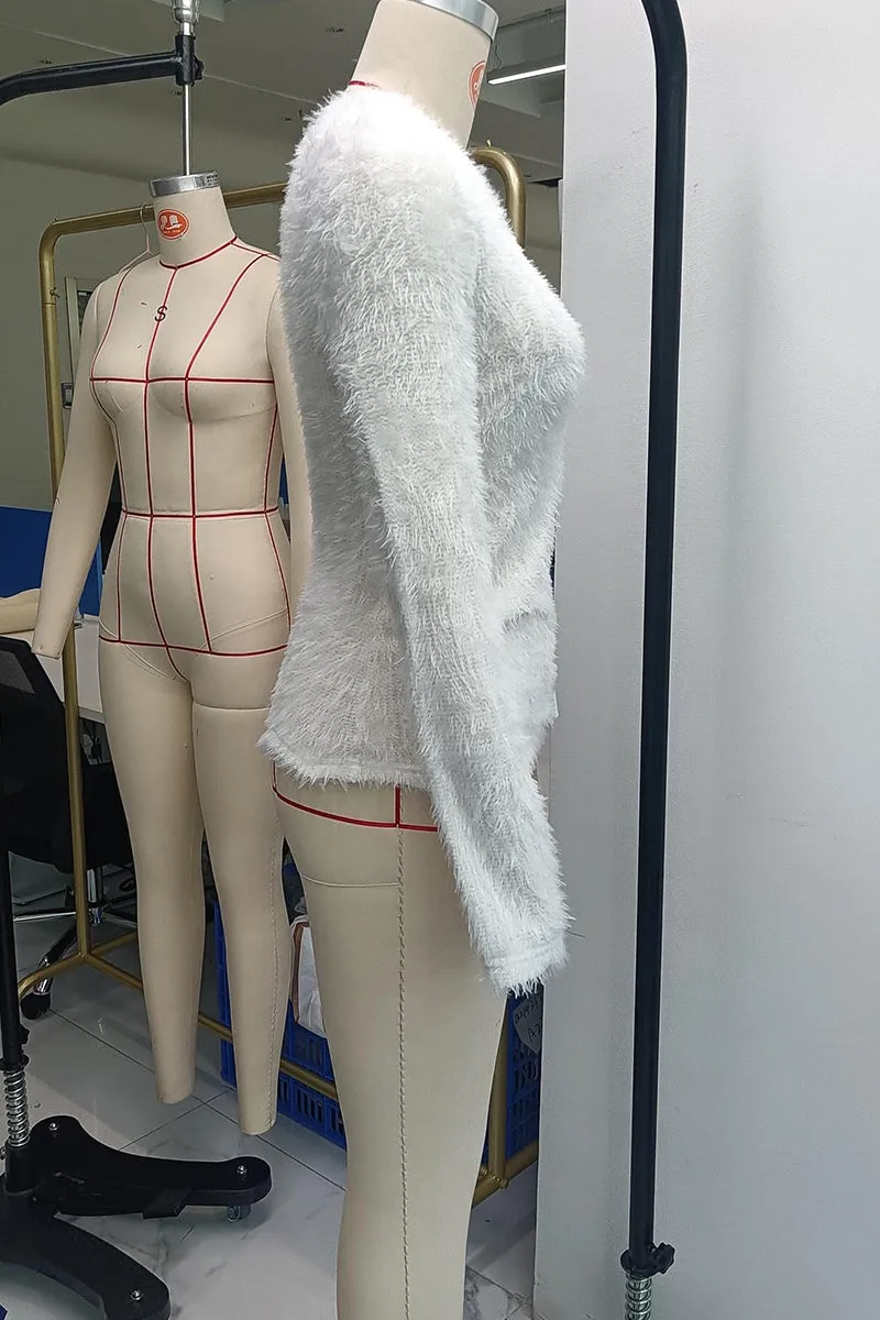 WS3222 Furry Long Sleeve Shirt Top Outerwear