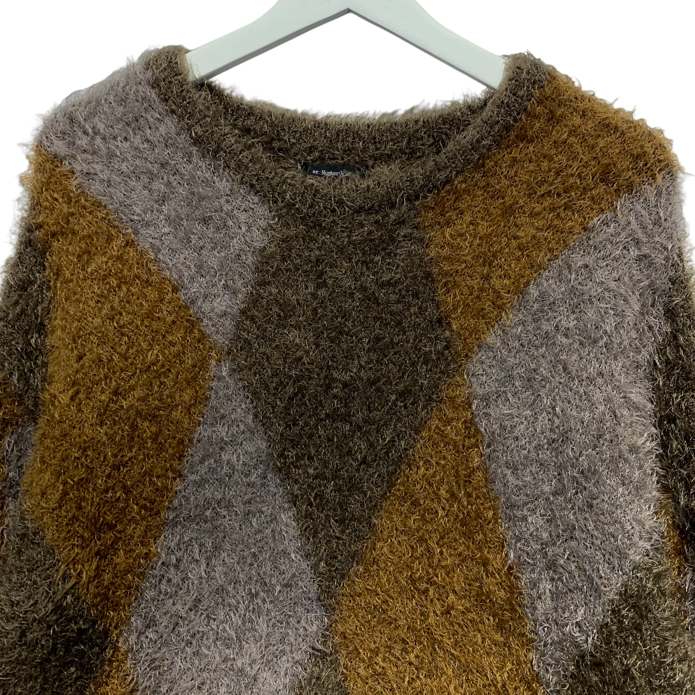 [XL] Number Nine Fuzzy Feathery Argyle Oversized Crewneck Sweater